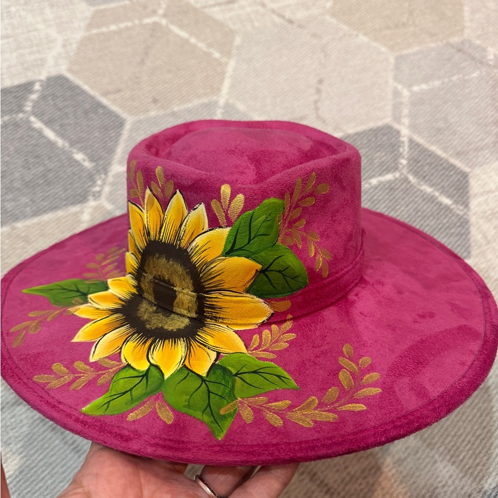 Hand painted Fuchsia suede hat